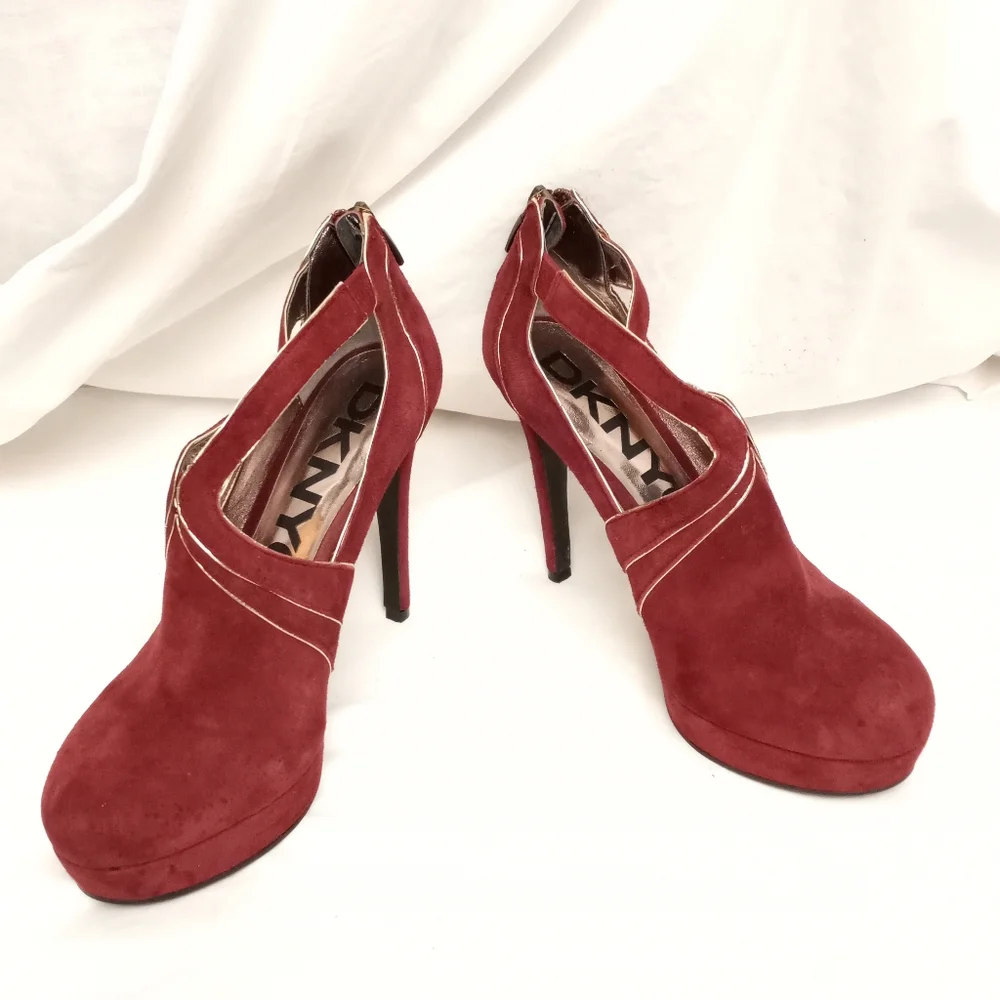 DKNYC Wine Suede Platform Heels